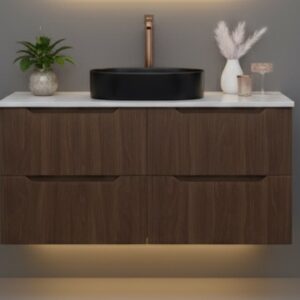 Fluted Walnut Wall Hung vanity - 900mm